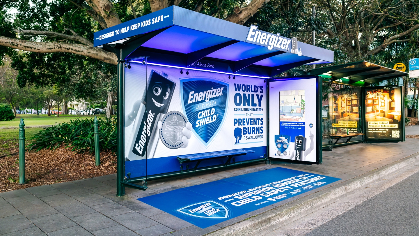 JCDecaux Australia bus shelter branded immersion for Energizer
