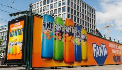 Fanta campaign in Brussels on a bus shelter JCDecaux