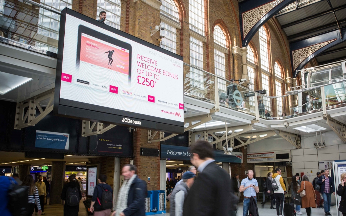 Wise Alpha advert in Liverpool Street railway station