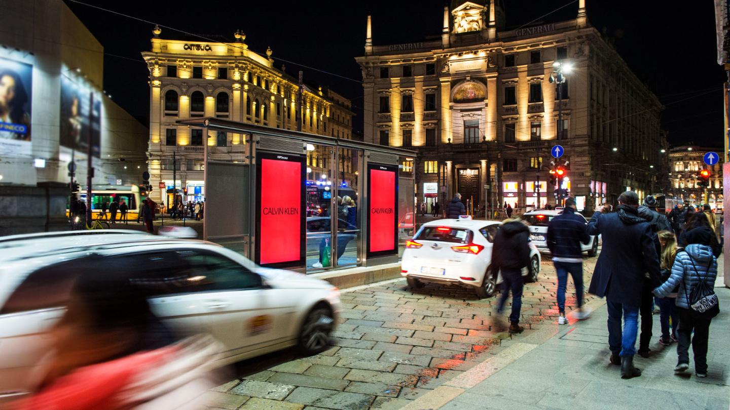 Calvin Klein, contrat international par JCDecaux OneWorld, la division internationale de la Groupe JCDecaux, Milan Janvier 2018