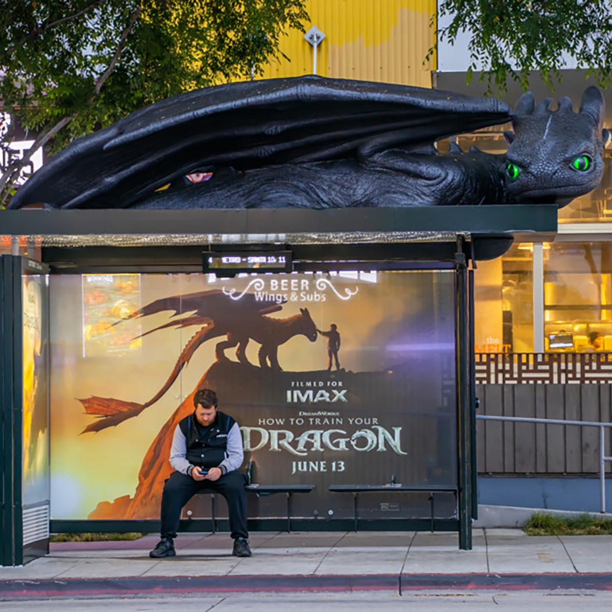 A campaign for the movie Dragons on a JCDecaux Bus Shelter in Los Angeles