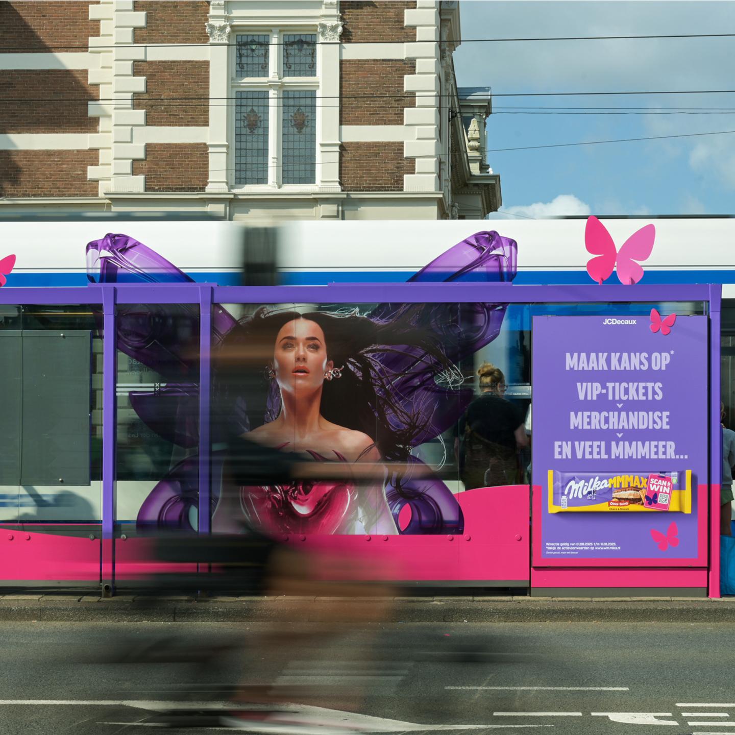 A JCDecaux bus shelter for the Milka Campaign in Amsterdam