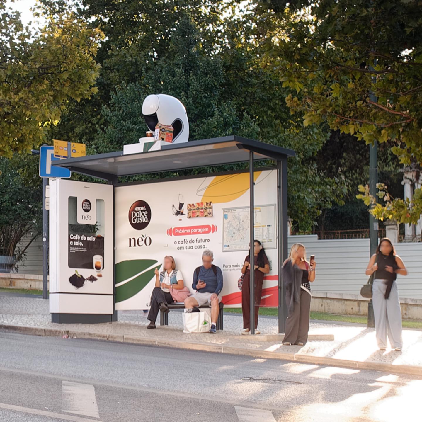 A JCDecaux bus shelter for the Nescafe Dolce Gusto Campaign in Lisbon