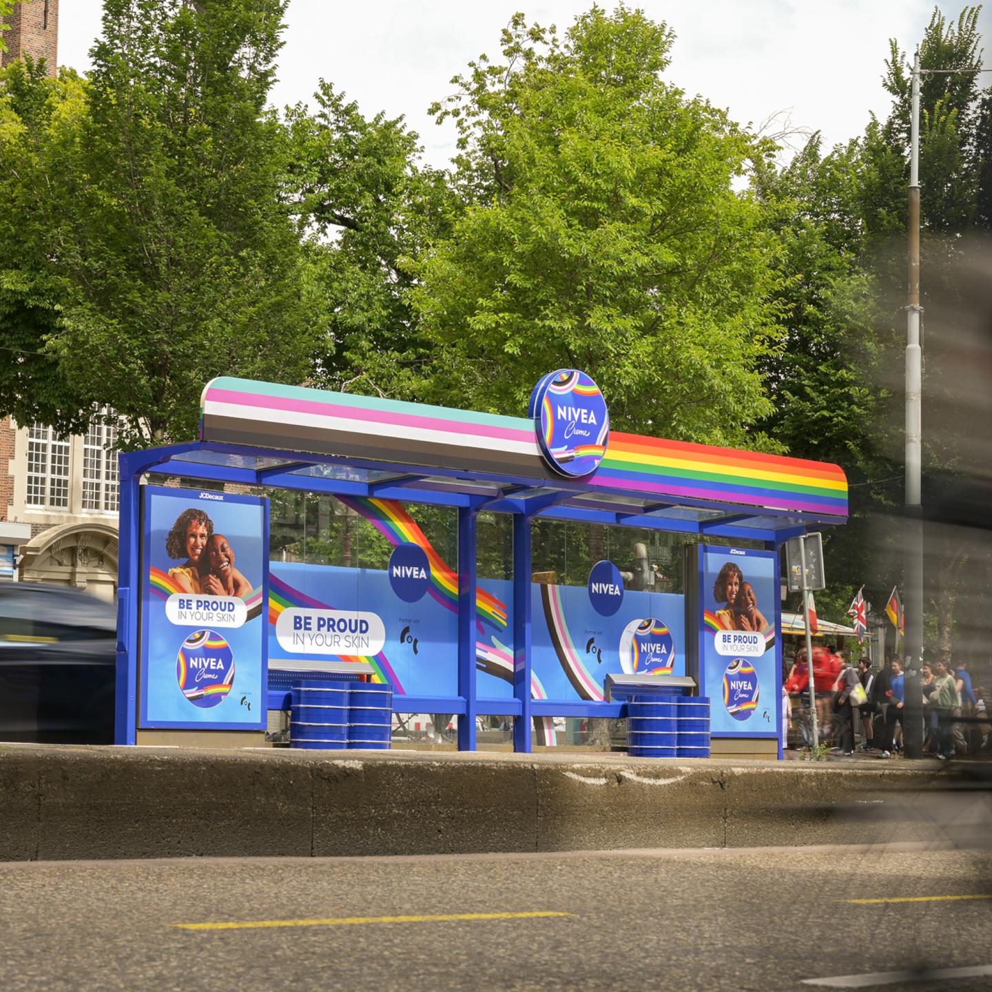 JCDecaux's bus shelter for Nivea Pride in Amsterdam