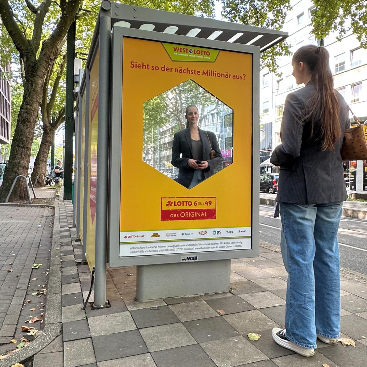 Mirror adorned on WallDecaux bus shelter for West Lotto Campaign