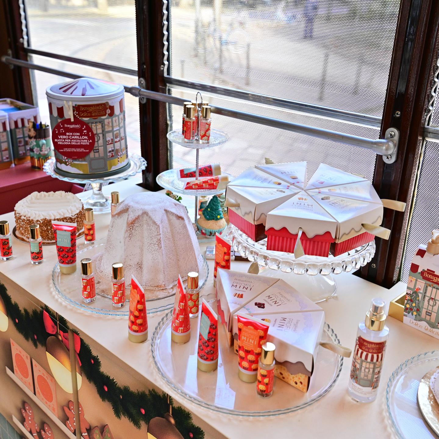 Bottega Verde Christmas products and desserts displayed inside the IGPDecaux tram