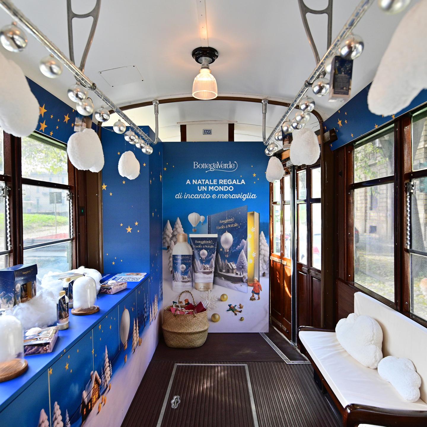 Close-up of Bottega Verde holiday cosmetics on a counter aboard the IGPDecaux tram