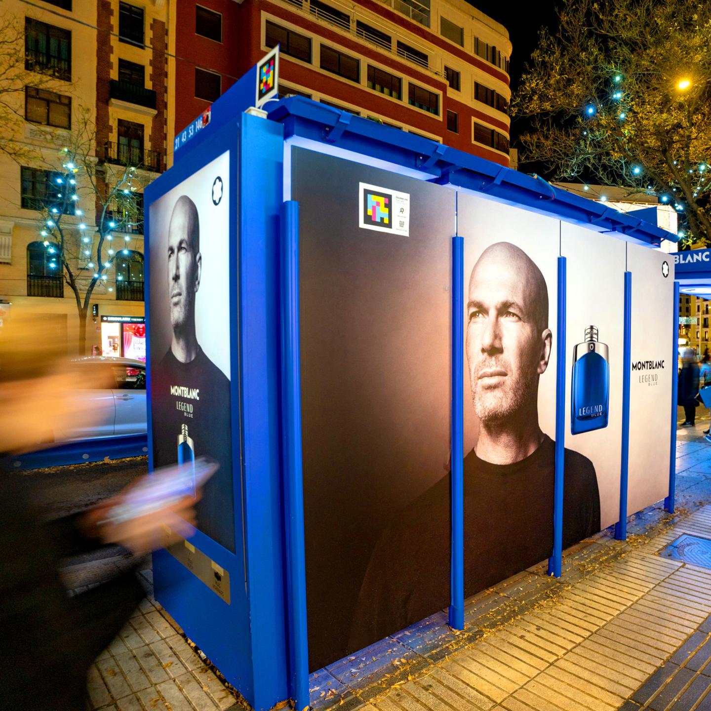 Montblanc Legend out-of-home installation on a JCDecaux bus shelter in Madrid