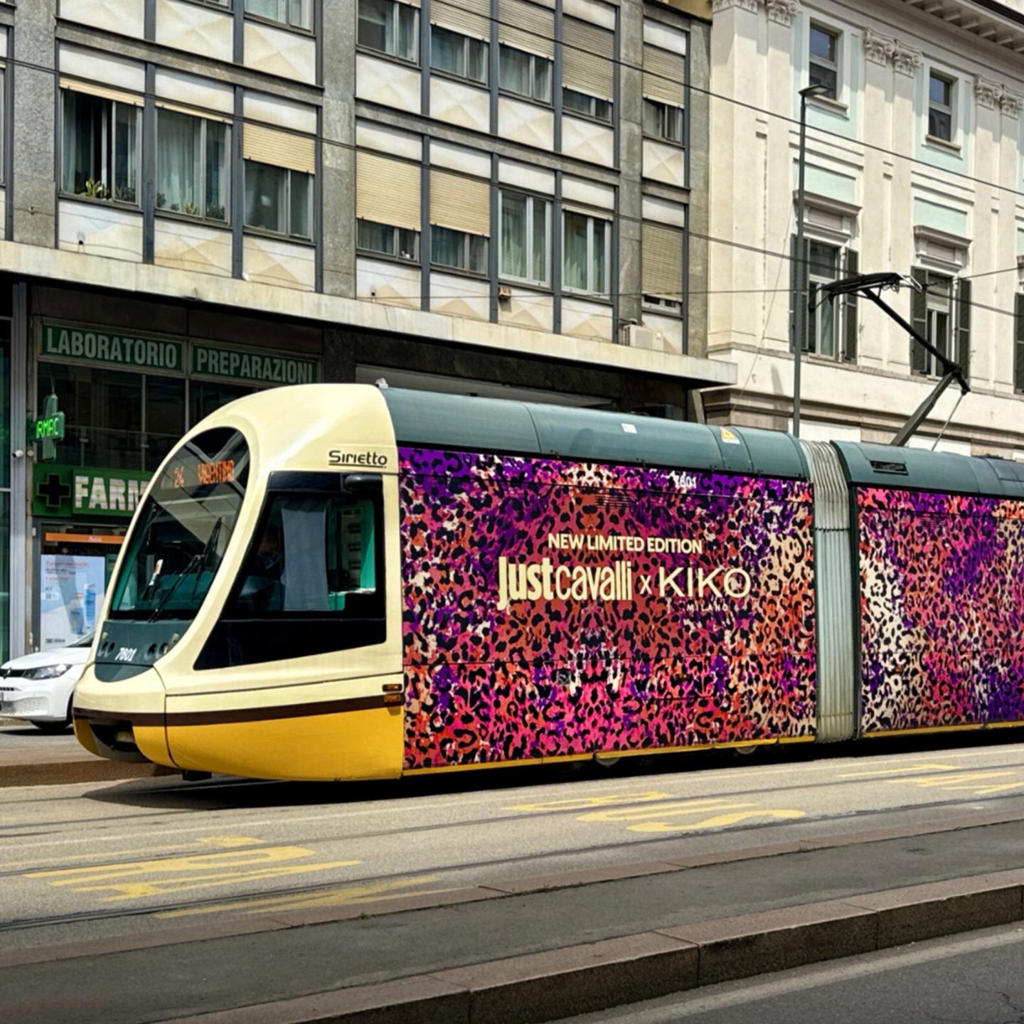 Just Cavalli x KIKO Milano OOH beauty campaign in central Milan