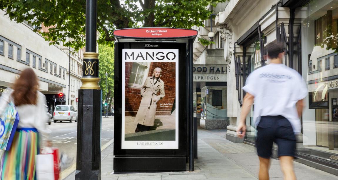 Mango bus stop advertising in london outside selfridges oxford street