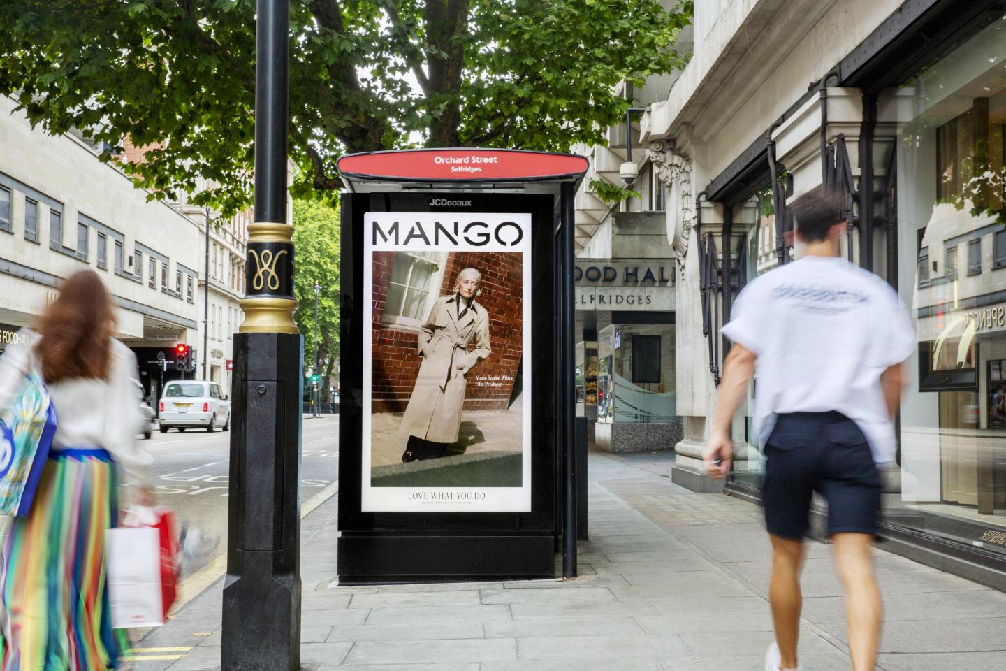 Mango bus stop advertising in london outside selfridges oxford street