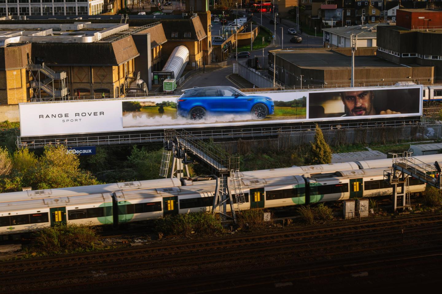 A large billboard near Clapham Junction in London running a campaign Jaguar Land Rover 