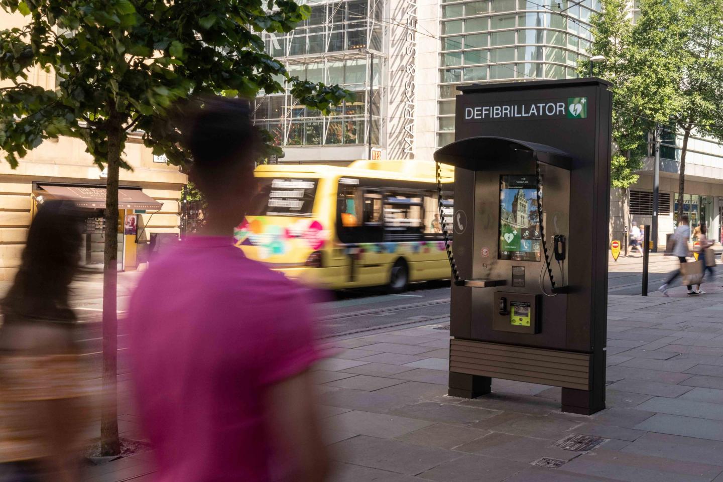 A public defibrillator outdoor advertising site in Manchester