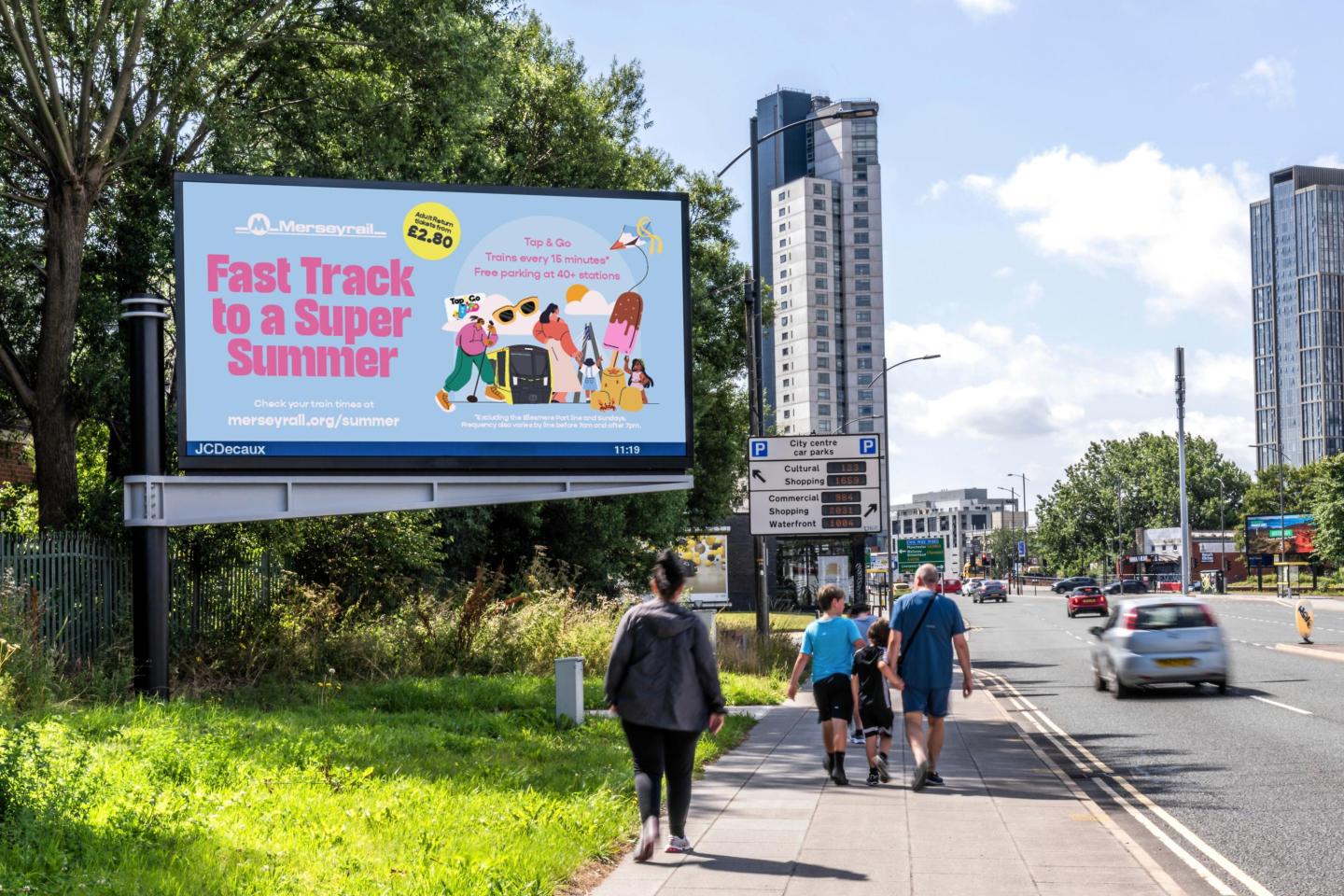 A digital billboard by the side of a road in Liverpool, UK