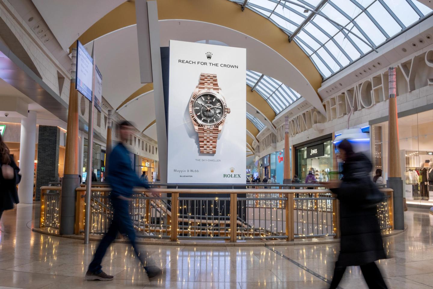 an out-of-home advertising campaign for Rolex at Bluewater shopping centre