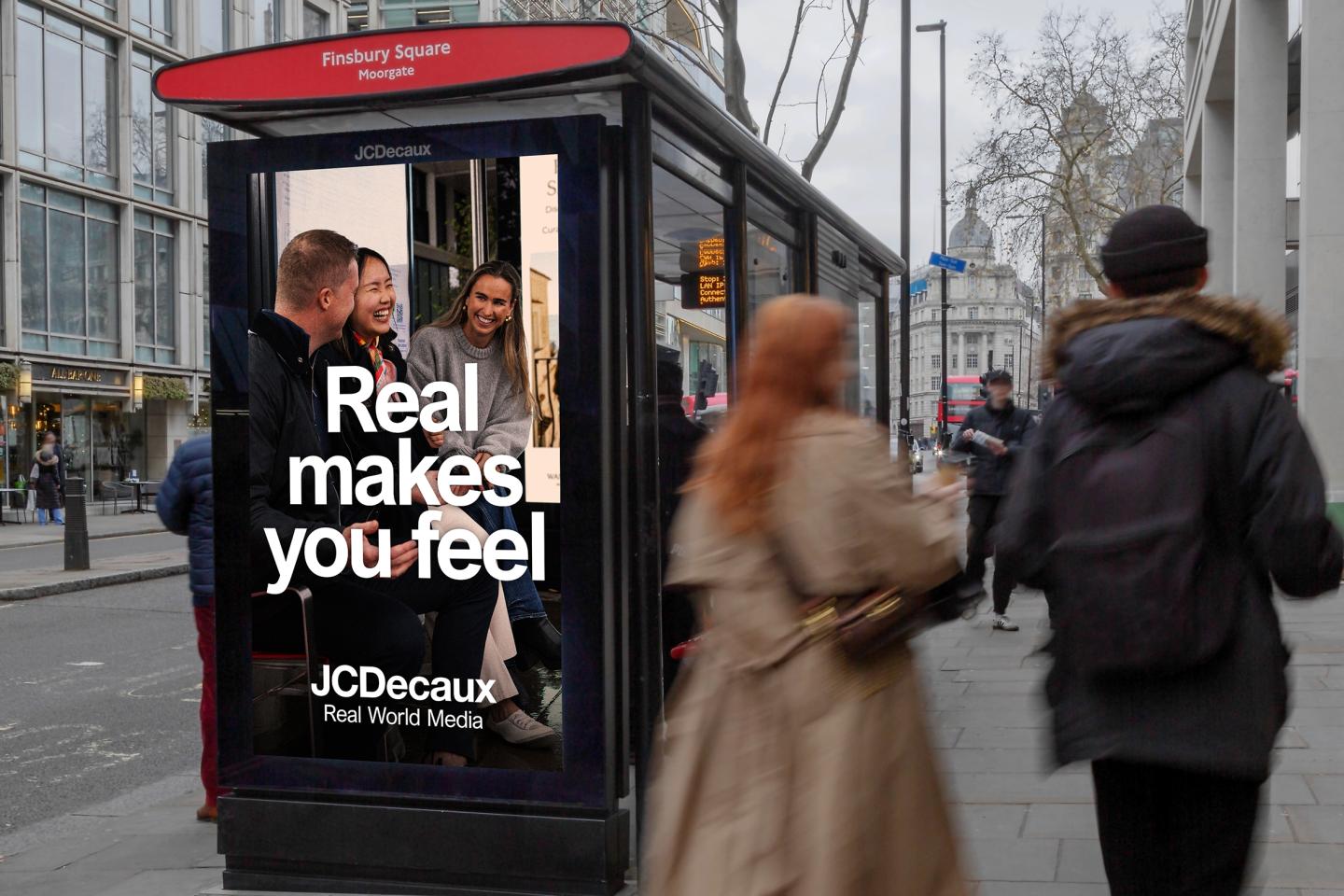 real world media out of home advertising campaign on jcdecaux bus shelter