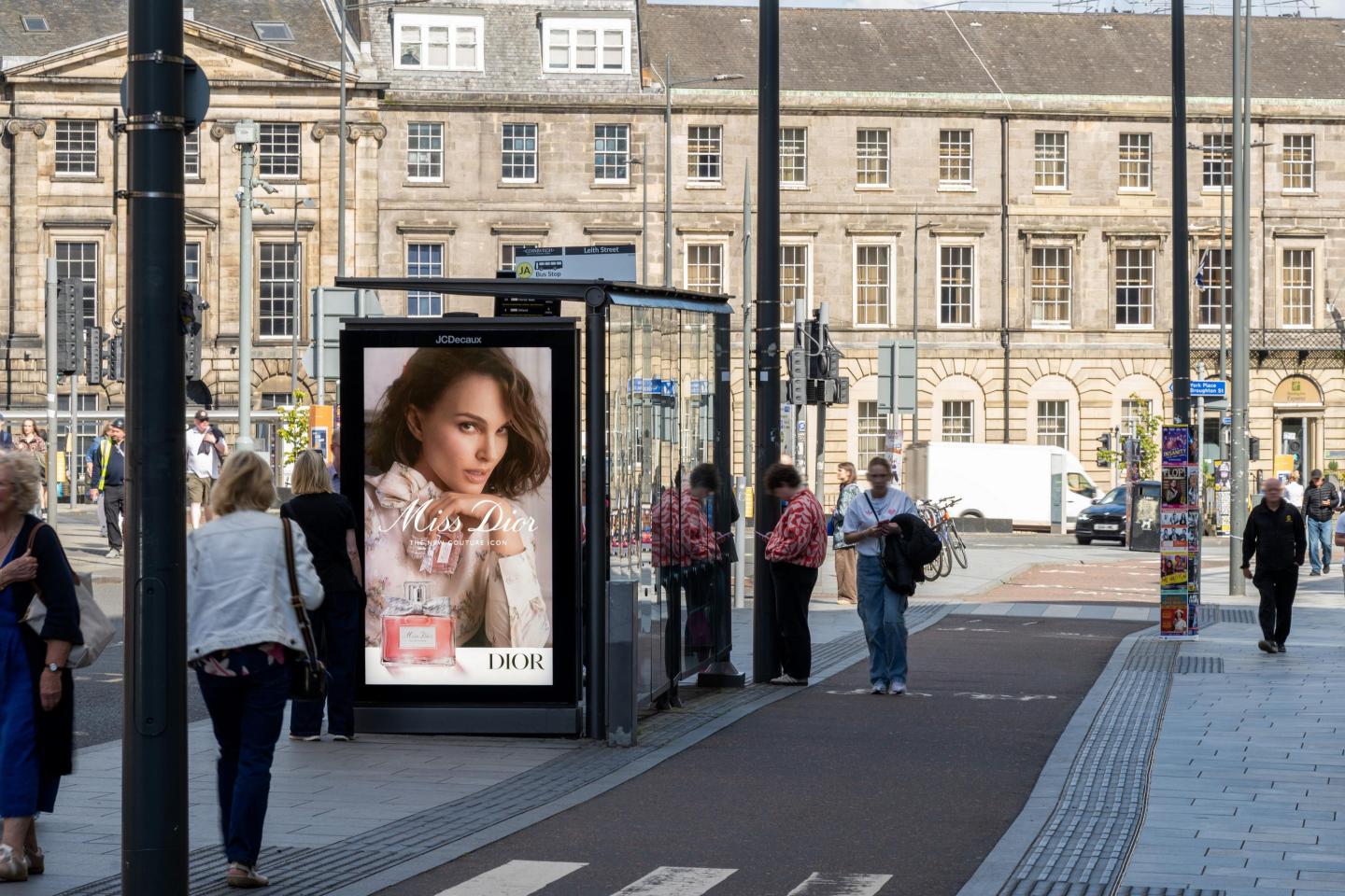 JCDecaux Edinburgh city Dior bus stop advertising digital 6-sheet out-of-home ad