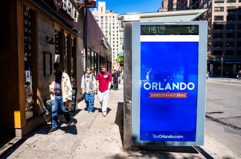 NYC Digital Bus Stand Visit Orlando OOH JCDecaux Advertising