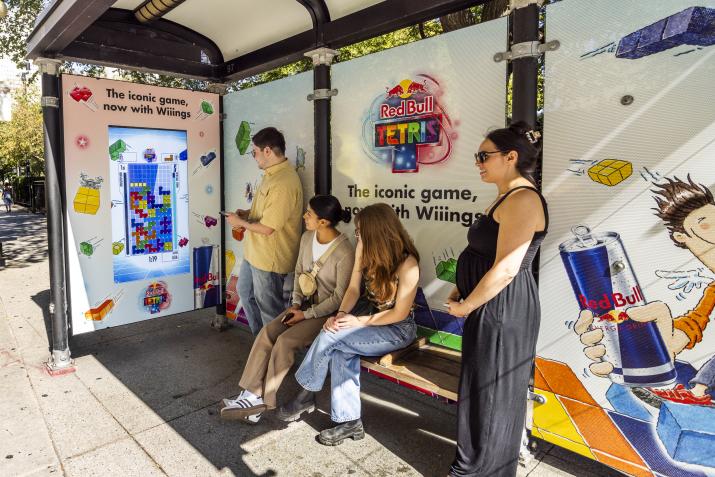 Red Bull x Tetris OOH Advertising Campaign on JCDecaux Static Bus Shelter in Chicago