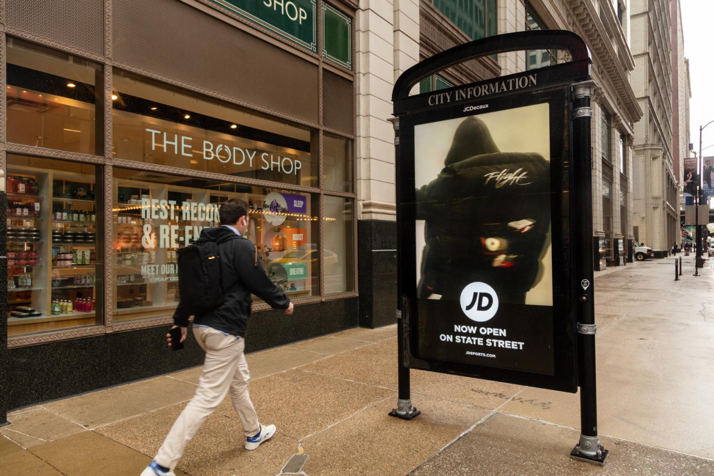 JC Sports outdoor advertising on JCDecaux Digital City Information Panel in Chicago