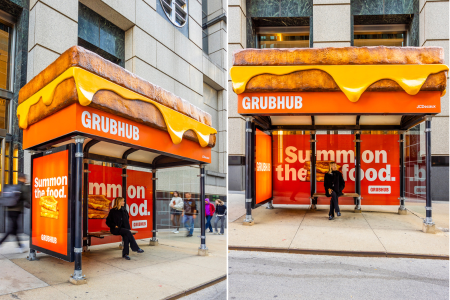 Grubhub OOH Advertising on JCDecaux Static Bus Shelter in Chicago