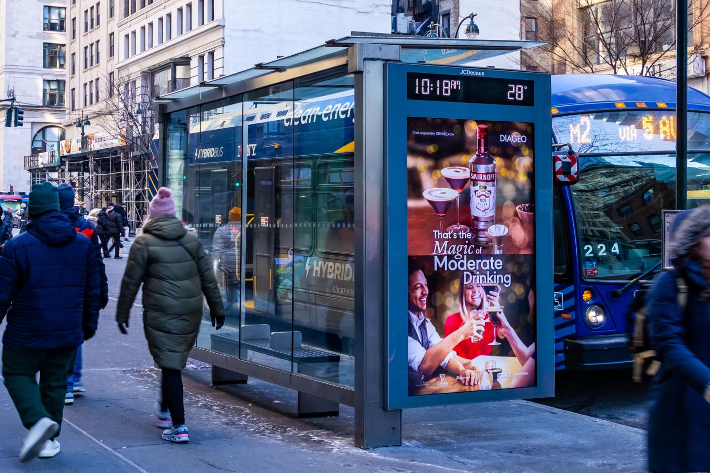 Diageo NYC Digital Bus Shelter JCDecaux OOH Advertising
